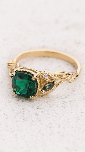 READY TO SHIP Patricia ring with emerald and accent moss agates & diamonds, 14K yellow gold, AVAILABLE RING SIZES: 5.5 - 8.5 US - Eden Garden Jewelry™