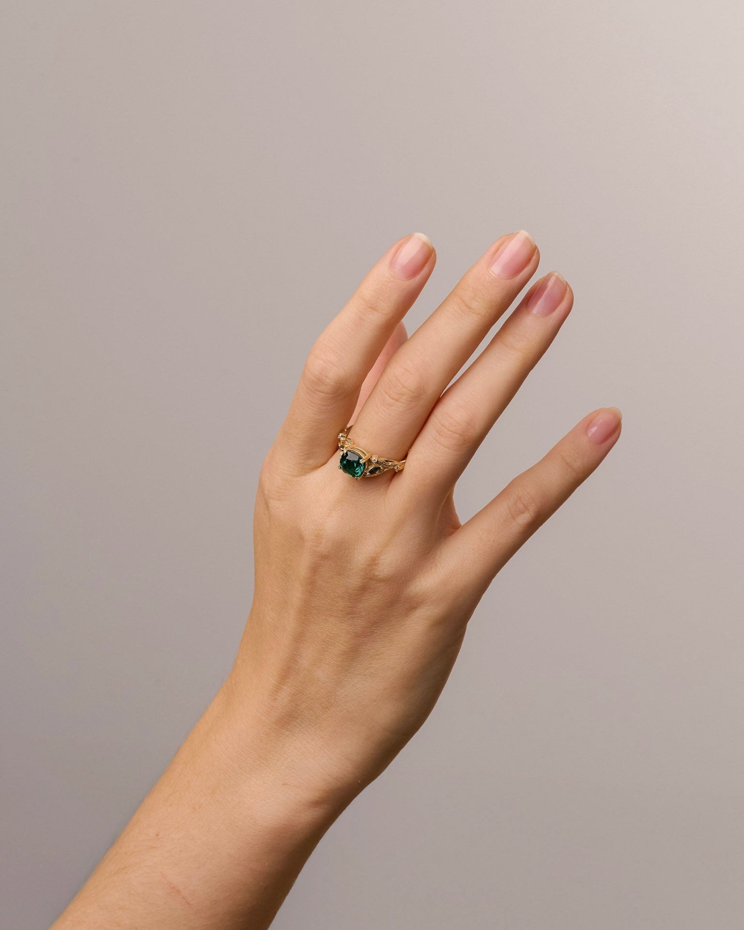 READY TO SHIP Patricia ring with emerald and accent moss agates & diamonds, 14K yellow gold, AVAILABLE RING SIZES: 5.5 - 8.5 US - Eden Garden Jewelry™