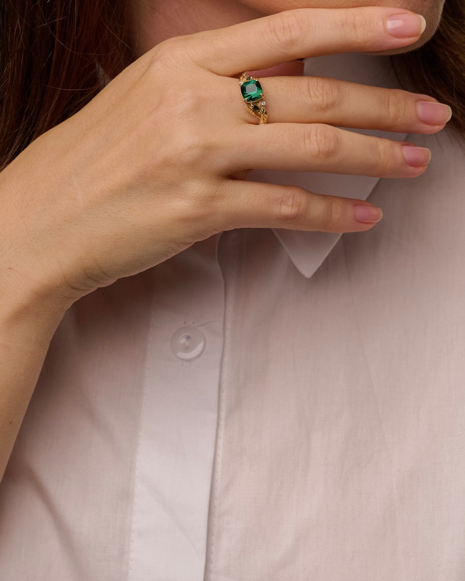 READY TO SHIP Patricia ring with emerald and accent moss agates & diamonds, 14K yellow gold, AVAILABLE RING SIZES: 5.5 - 8.5 US - Eden Garden Jewelry™