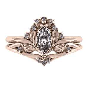 Iris | custom bridal ring set for marquise cut gemstone 8x4 mm - Eden Garden Jewelry™
