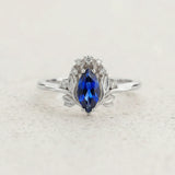 Lab blue sapphire engagement ring, iris flower gold ring with sapphire and diamonds / Iris - Eden Garden Jewelry™