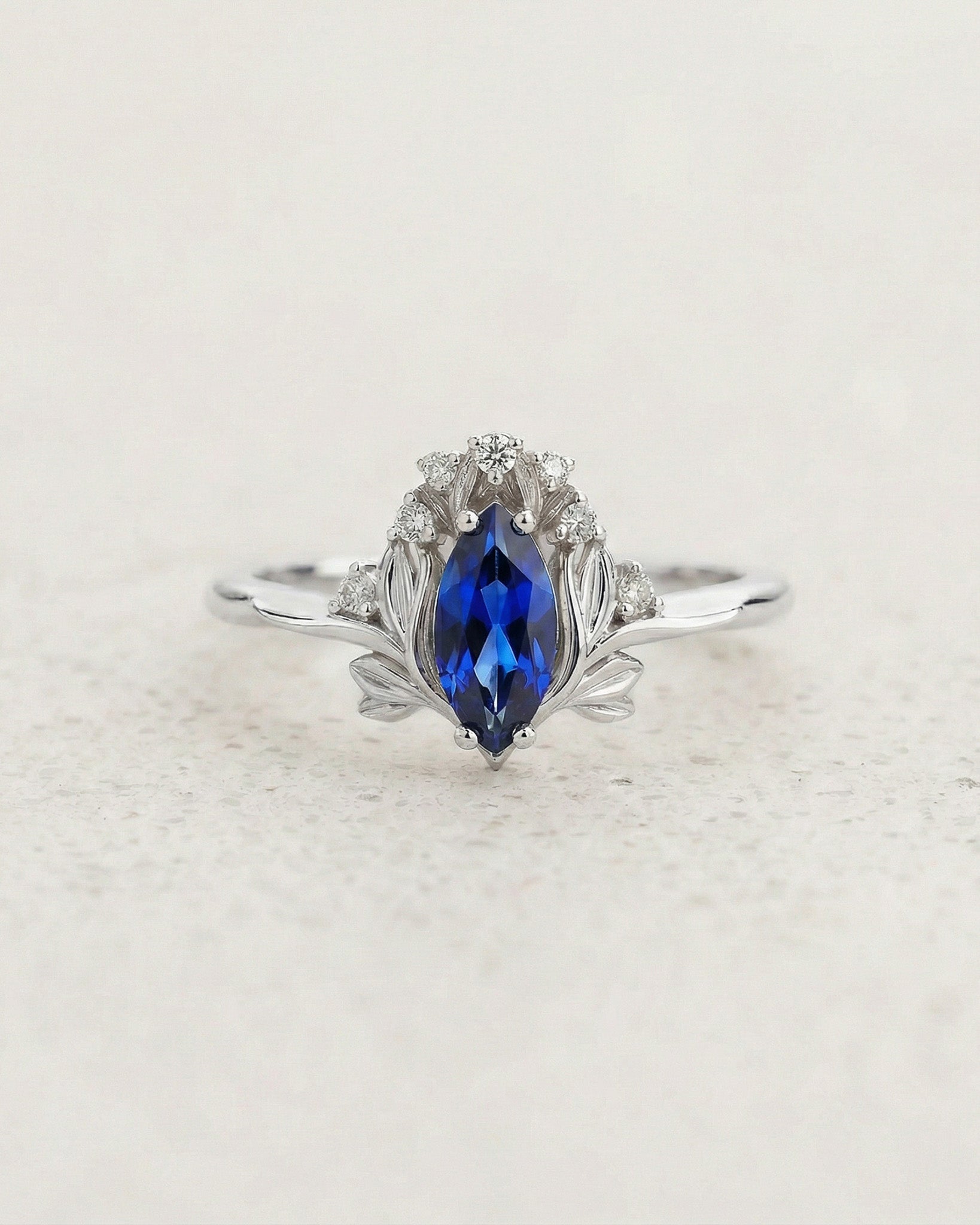 Lab blue sapphire engagement ring, iris flower gold ring with sapphire and diamonds / Iris - Eden Garden Jewelry™