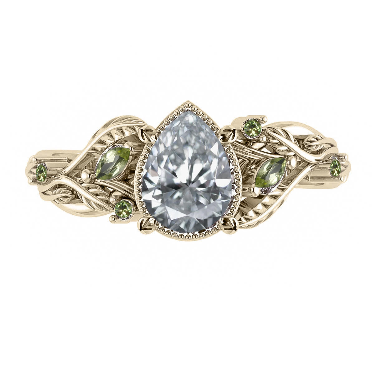 Custom order: Patricia ring with a central lab-grown diamond, accent sapphires and peridots - Eden Garden Jewelry™
