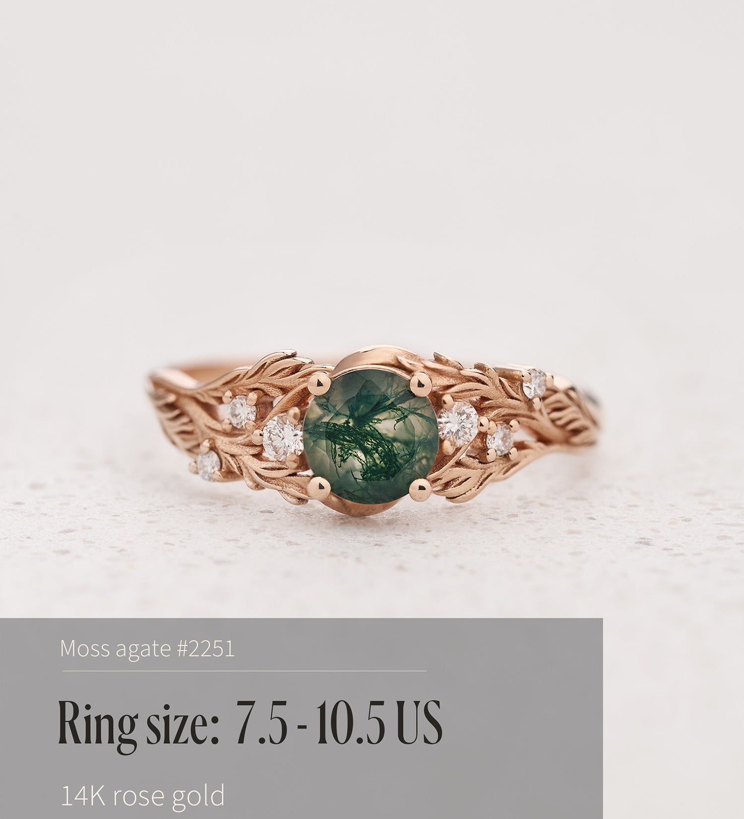 READY TO SHIP: Japanese Maple engagement ring with moss agate and diamonds, 14K rose gold, AVAILABLE RING SIZES: 7.5 - 10.5 US - Eden Garden Jewelry™