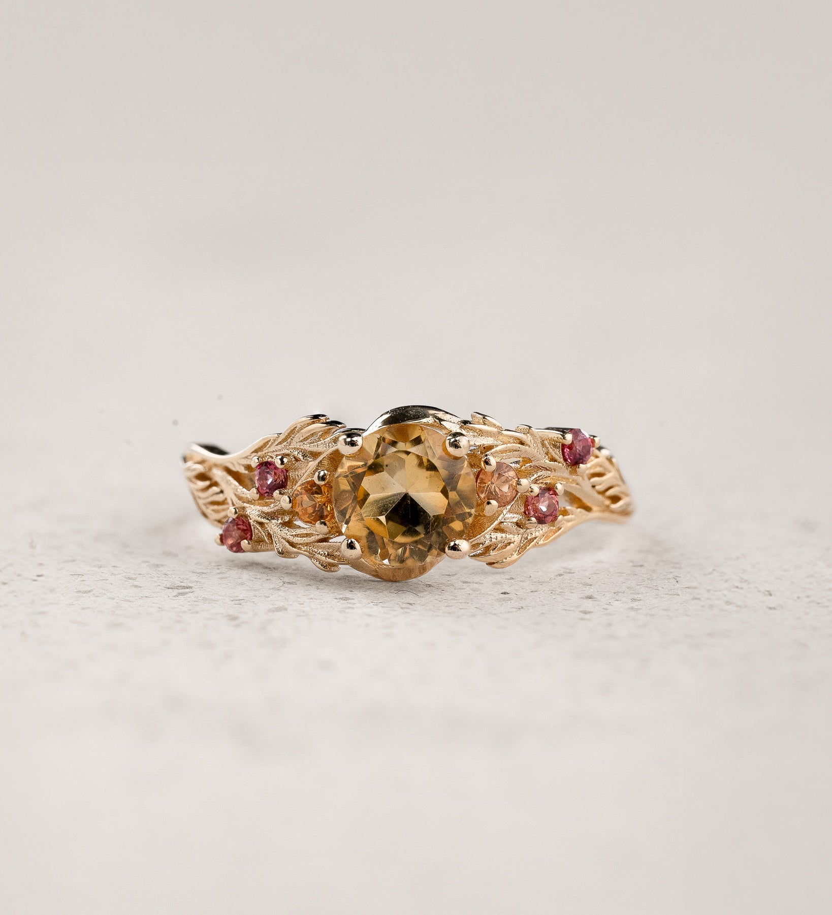 Japanese Maple leaves ring with orange citrine and accent sapphires / Japanese Maple - Eden Garden Jewelry™