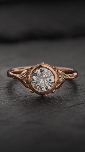 READY TO SHIP Roma ring in 14K rose gold, round lab grown diamond 6.5 mm, diamonds, RING SIZE 5.5 - 8.5 US - Eden Garden Jewelry™