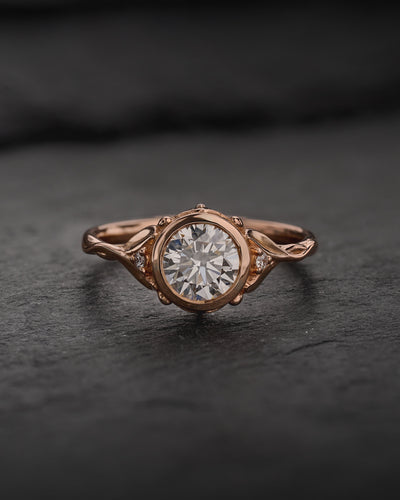 READY TO SHIP Roma ring in 14K rose gold, round lab grown diamond 6.5 mm, diamonds, RING SIZE 5.5 - 8.5 US - Eden Garden Jewelry™