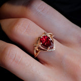 Lab ruby and diamonds engagement ring, big pear shape gemstone promise ring  / Lida