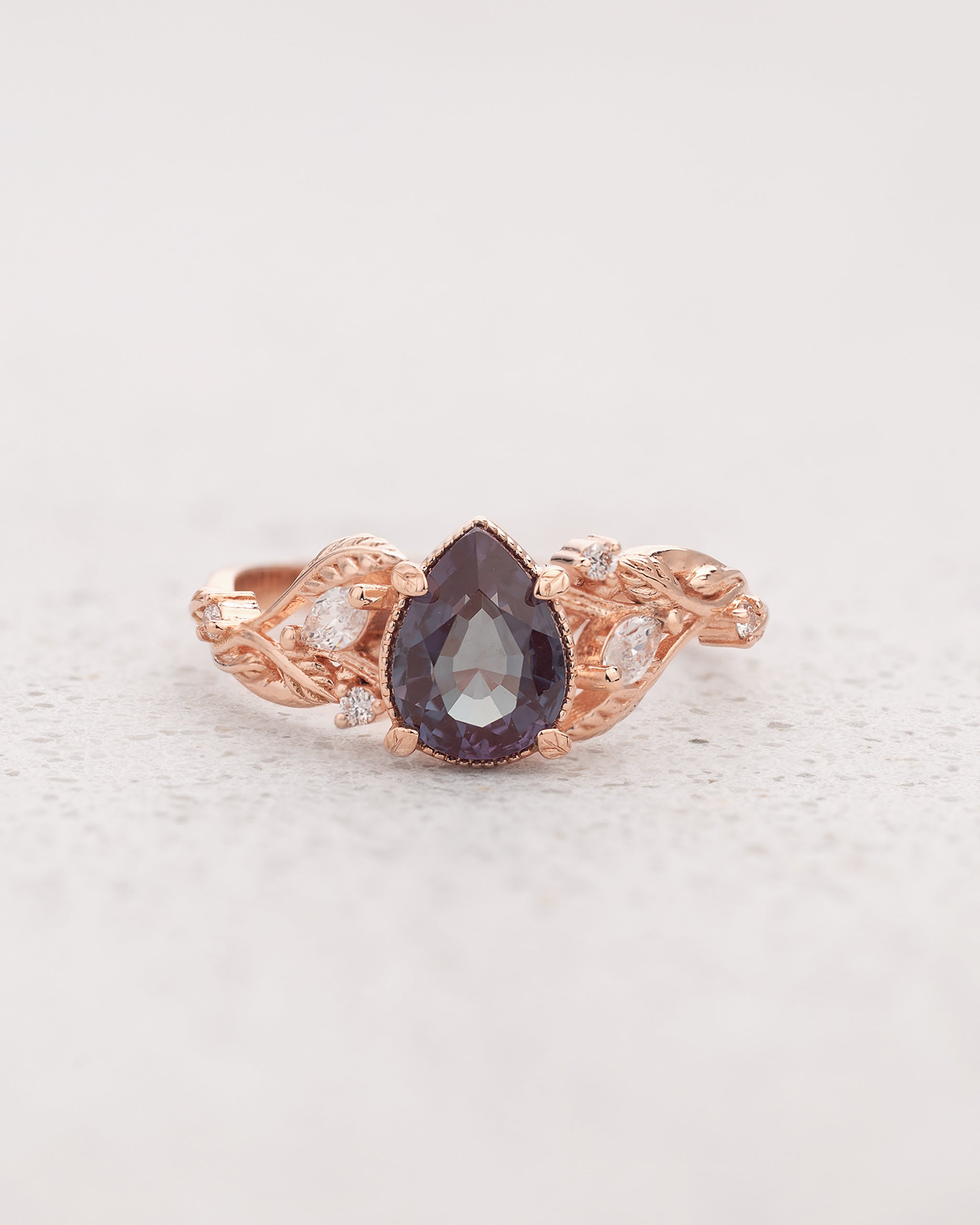 Lab alexandrite rose gold engagement ring, nature inspired proposal ring / Patricia - Eden Garden Jewelry™