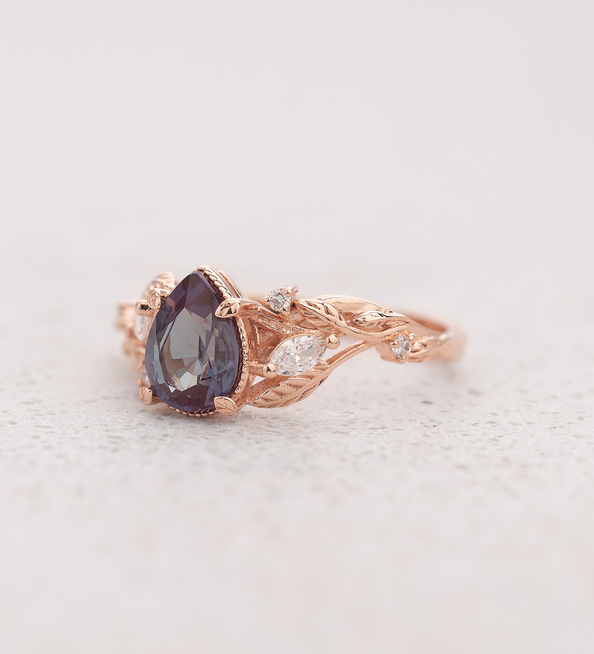Lab alexandrite rose gold engagement ring, nature inspired proposal ring / Patricia - Eden Garden Jewelry™