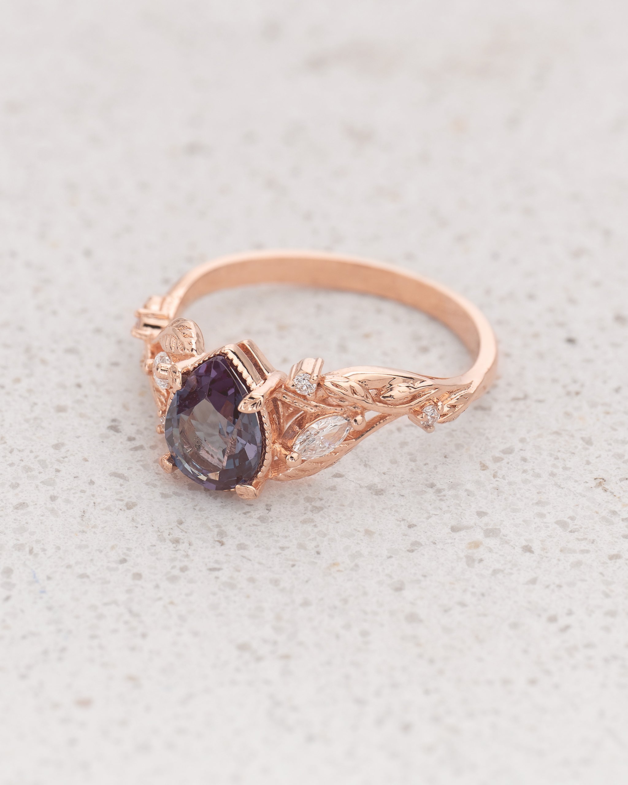 Lab alexandrite rose gold engagement ring, nature inspired proposal ring / Patricia - Eden Garden Jewelry™