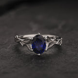 READY TO SHIP: Freesia with oval lab blue sapphire, 14K white gold, AVAILABLE RING SIZE: 5.5 - 8.5 US