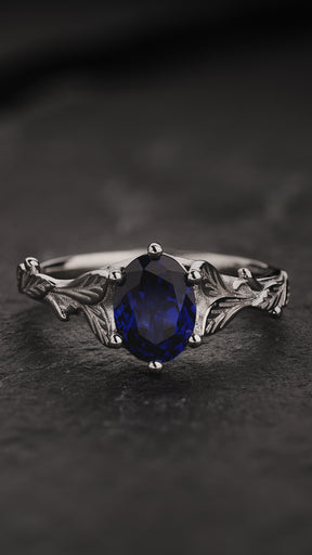 READY TO SHIP Freesia with oval lab blue sapphire, 14K white gold, AVAILABLE RING SIZE: 5.5 - 8.5 US - Eden Garden Jewelry™