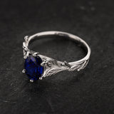 READY TO SHIP: Freesia with oval lab blue sapphire, 14K white gold, AVAILABLE RING SIZE: 5.5 - 8.5 US