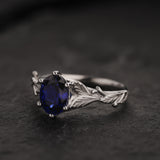 READY TO SHIP: Freesia with oval lab blue sapphire, 14K white gold, AVAILABLE RING SIZE: 5.5 - 8.5 US