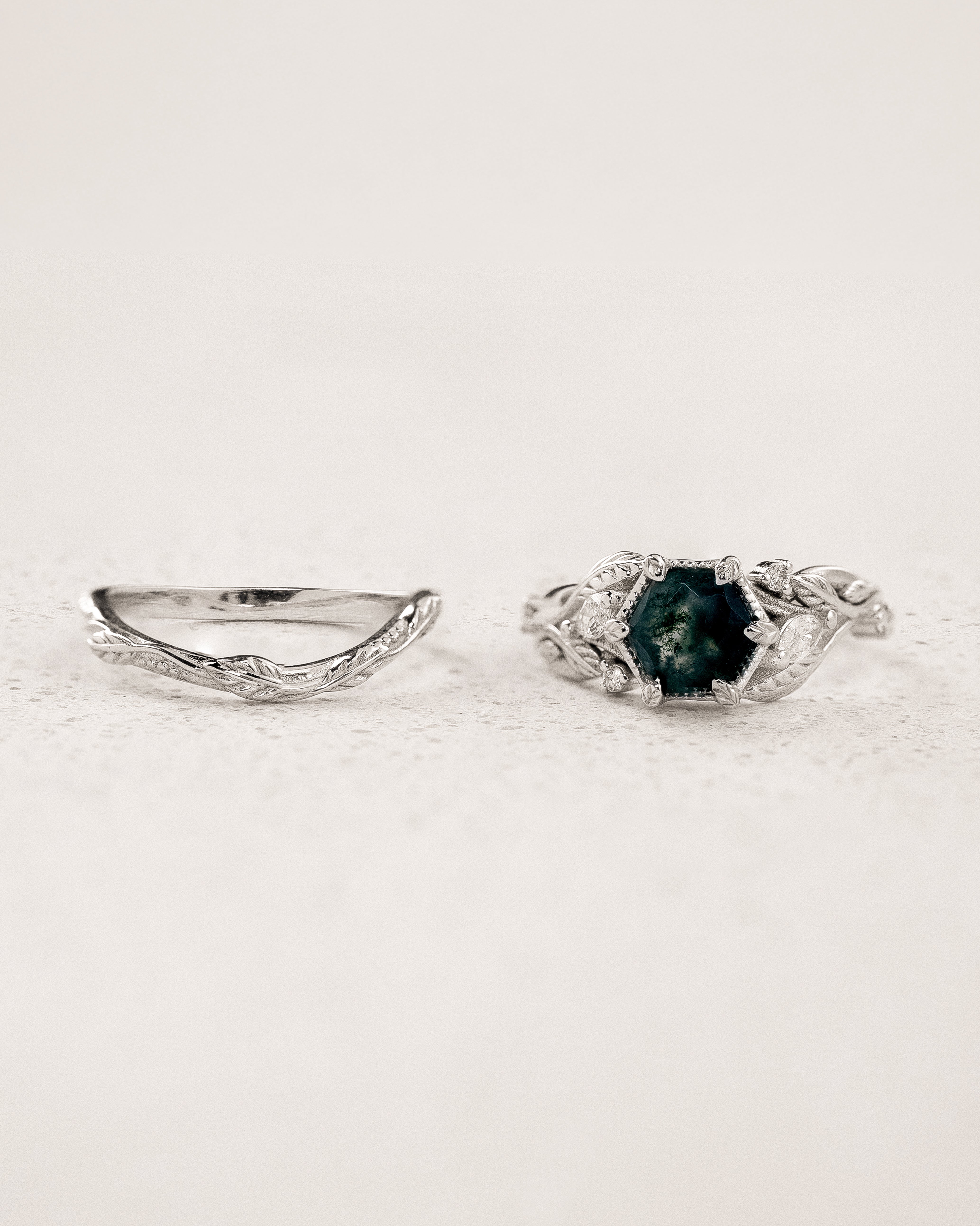 Leafy Bridal Set with Hexagon-Cut Green Moss Agate / Patricia - Eden Garden Jewelry™