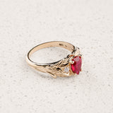 Leafy Engagement Ring with Pear-Cut Ruby & Diamonds / Wisteria - Eden Garden Jewelry™