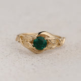 Leafy Engagement Ring with (Lab-grown) Round Emerald / Azalea