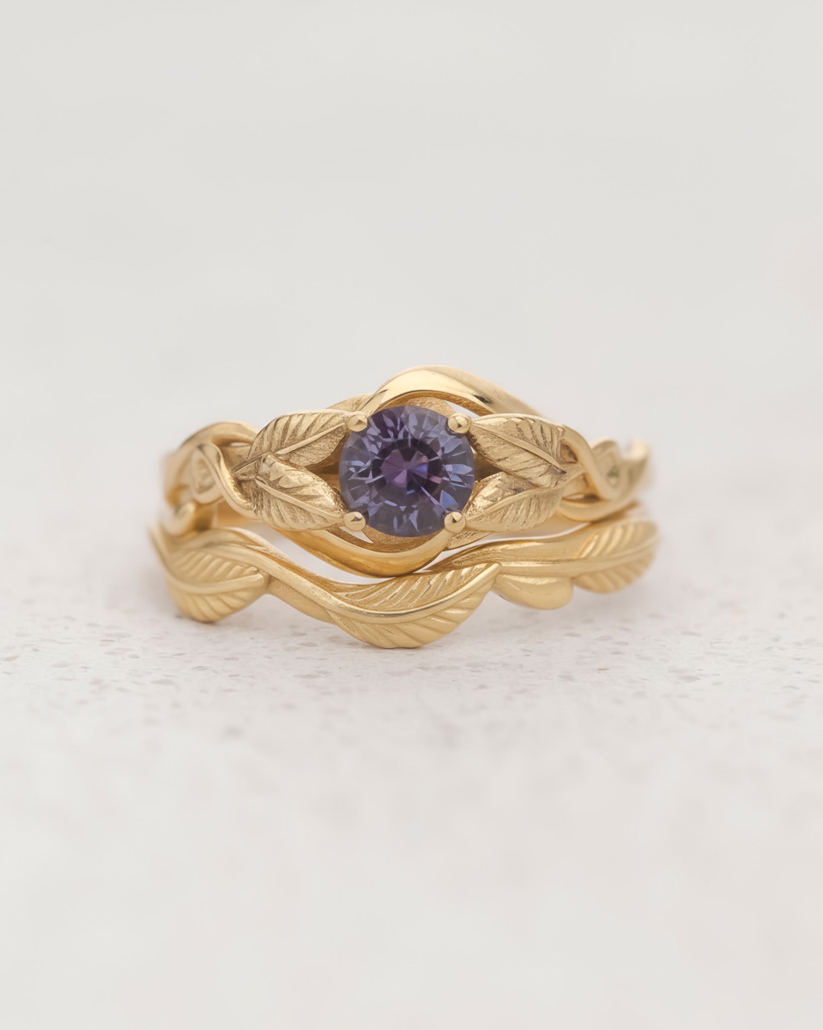 Leafy Bridal Set with Alexandrite Engagement Ring / Azalea - Eden Garden Jewelry™