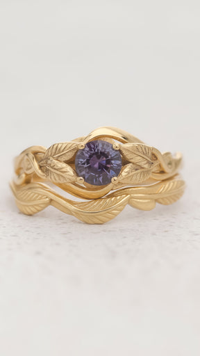 Leafy Bridal Set with Alexandrite Engagement Ring / Azalea - Eden Garden Jewelry™