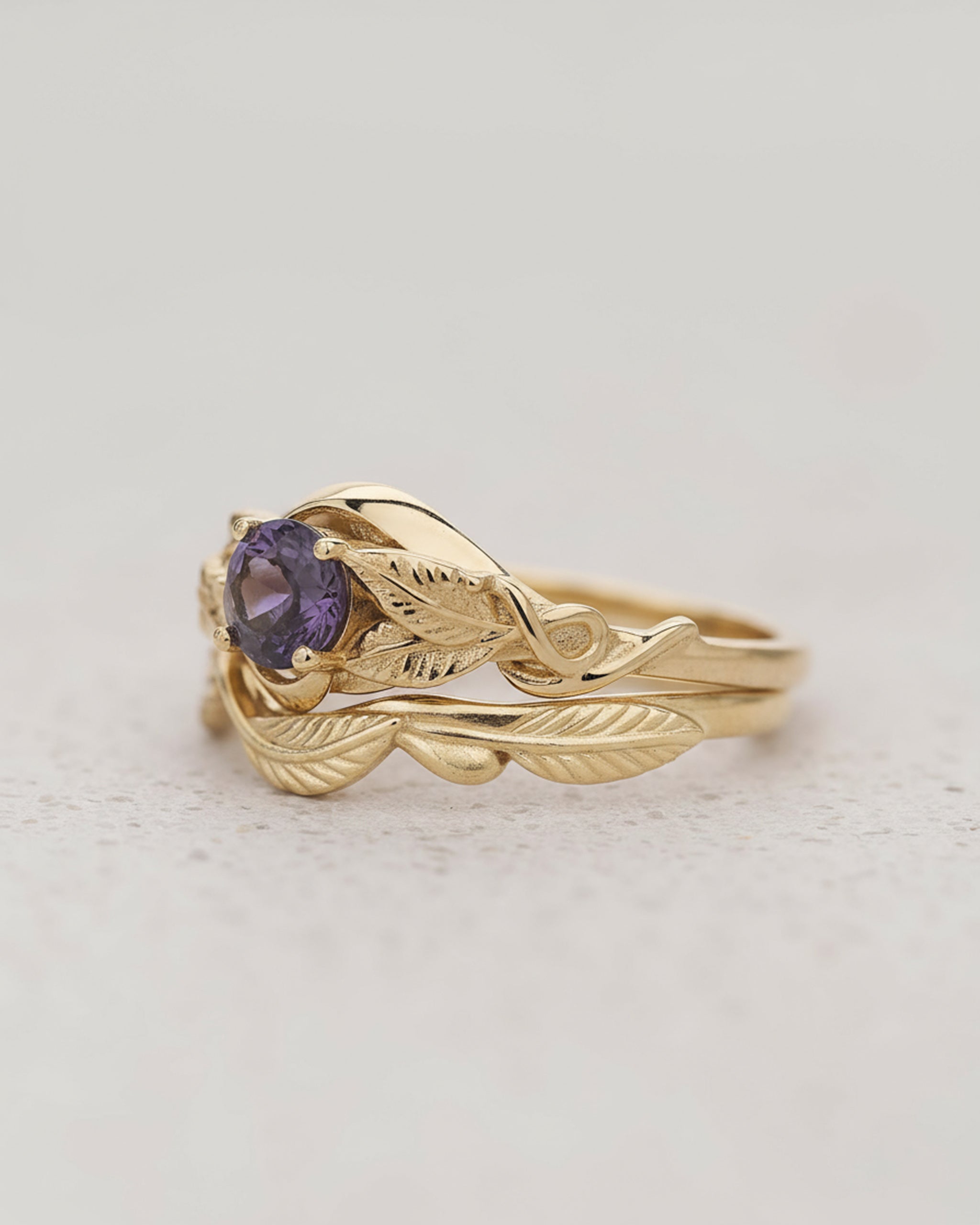 Leafy Bridal Set with Alexandrite Engagement Ring / Azalea - Eden Garden Jewelry™