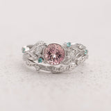 Leafy Bridal Set with Morganite & (Natural) Paraiba Tourmalines Ring / Patricia - Eden Garden Jewelry™