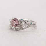Leafy Bridal Set with Morganite & (Natural) Paraiba Tourmalines Ring / Patricia - Eden Garden Jewelry™