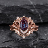 READY TO SHIP Lida small in 14K rose gold, 7x5 mm pear cut lab alexandrite, moissanites, RING SIZE 3.5 - 6.5 US - Eden Garden Jewelry™