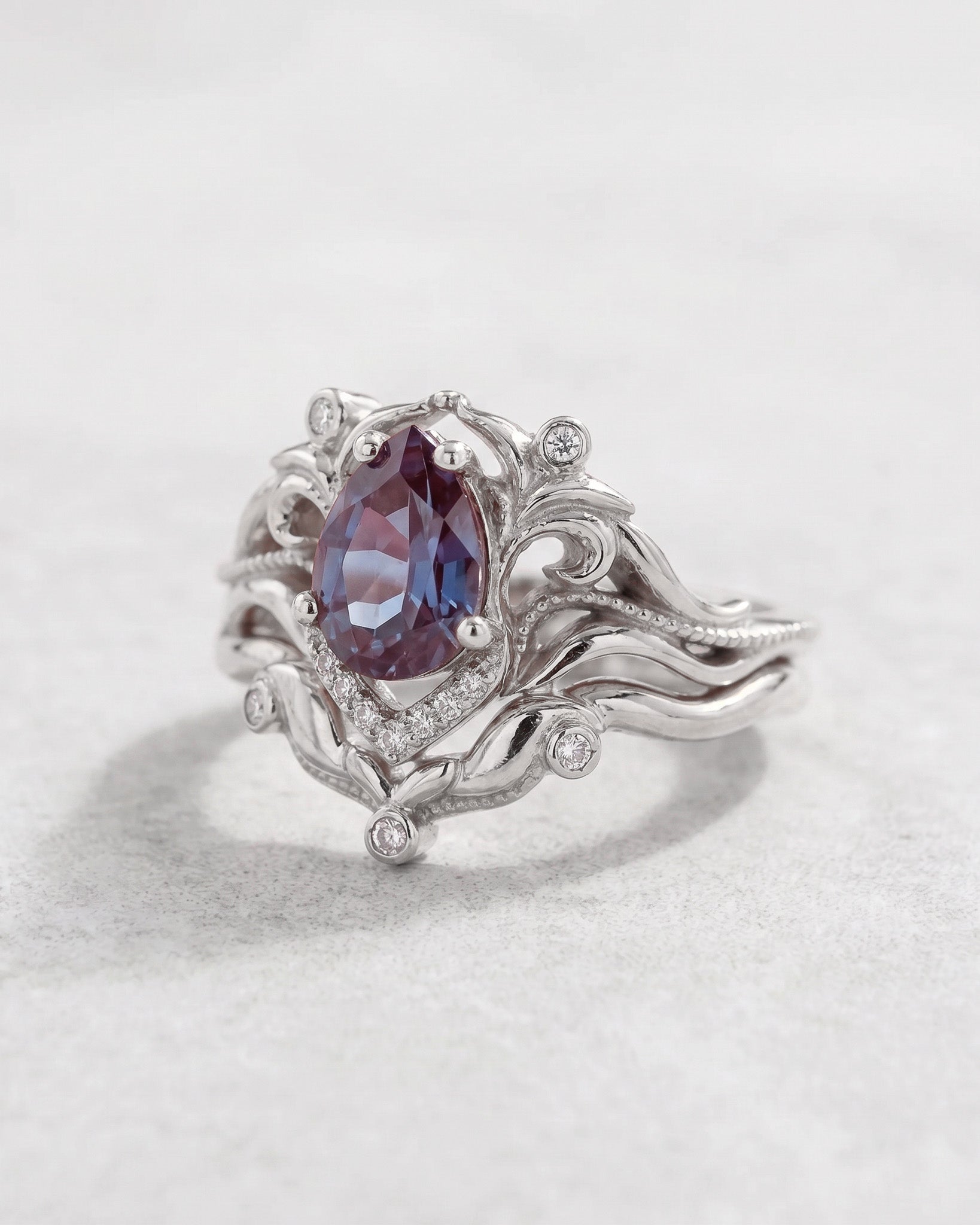 Diamond engagement ring set with lab alexandrite / Lida small - Eden Garden Jewelry™
