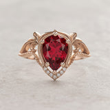 Lab ruby and diamonds engagement ring, big pear shape gemstone promise ring  / Lida