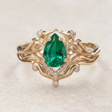 Art nouveau bridal ring set with lab emerald / Lida small