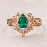 Lab emerald engagement ring, diamond wedding band set / Lida small