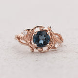 London Blue Topaz Engagement Ring in Art Nouveau Style / Undina - Eden Garden Jewelry™
