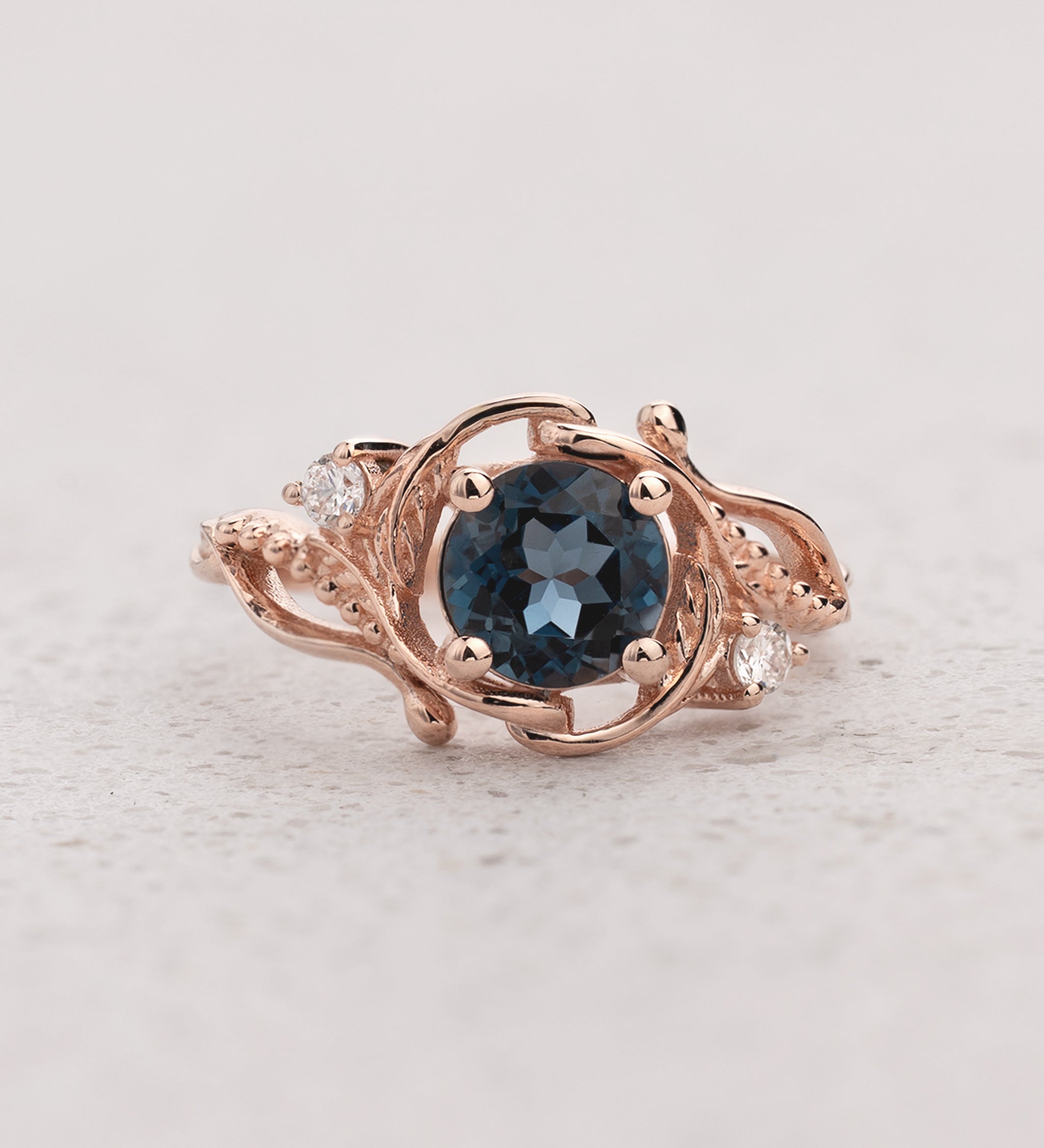 London Blue Topaz Engagement Ring in Art Nouveau Style / Undina - Eden Garden Jewelry™