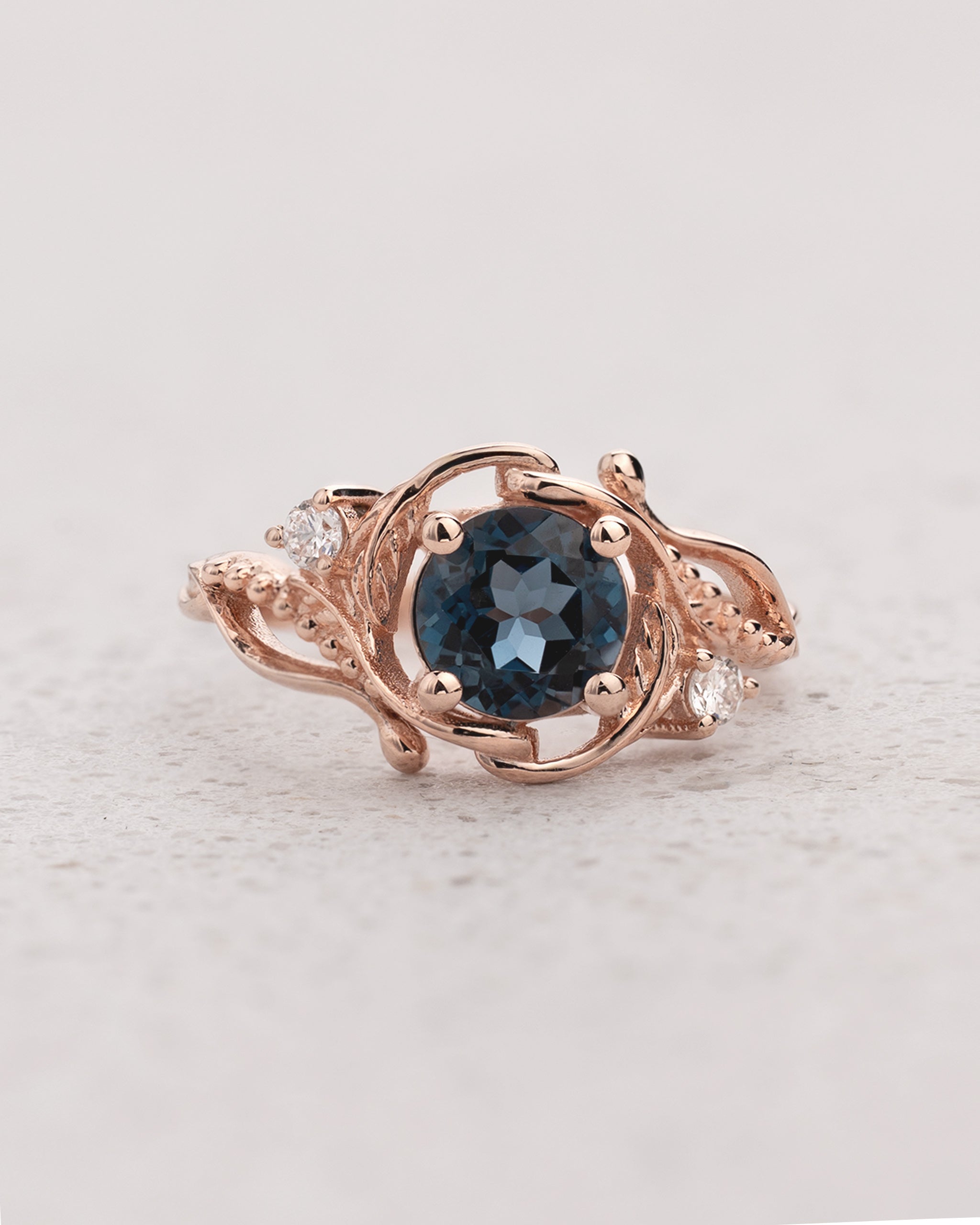 London Blue Topaz Engagement Ring in Art Nouveau Style / Undina - Eden Garden Jewelry™