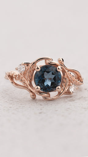 London Blue Topaz Engagement Ring in Art Nouveau Style / Undina - Eden Garden Jewelry™