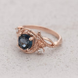 London Blue Topaz Engagement Ring in Art Nouveau Style / Undina - Eden Garden Jewelry™