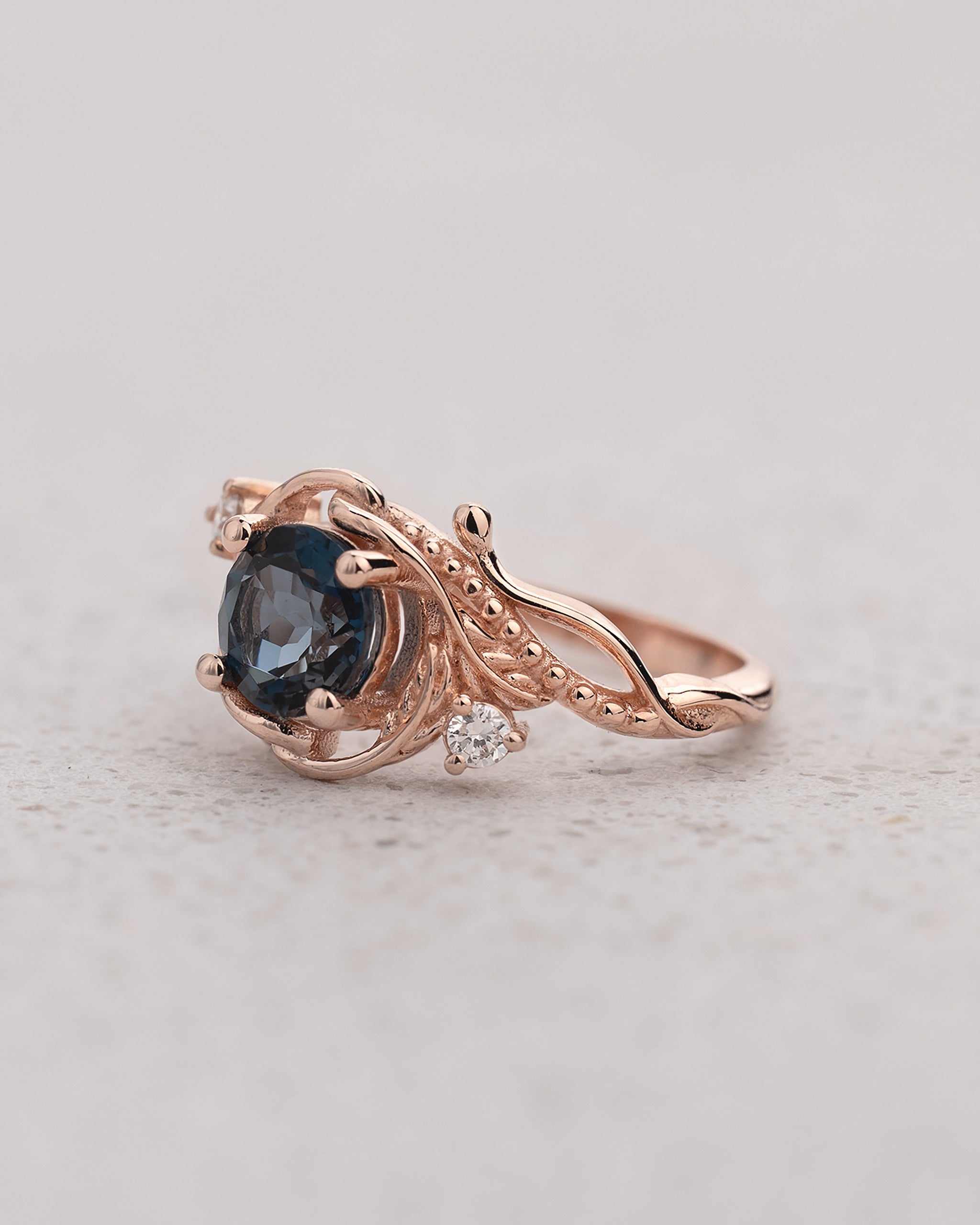 London Blue Topaz Engagement Ring in Art Nouveau Style / Undina - Eden Garden Jewelry™