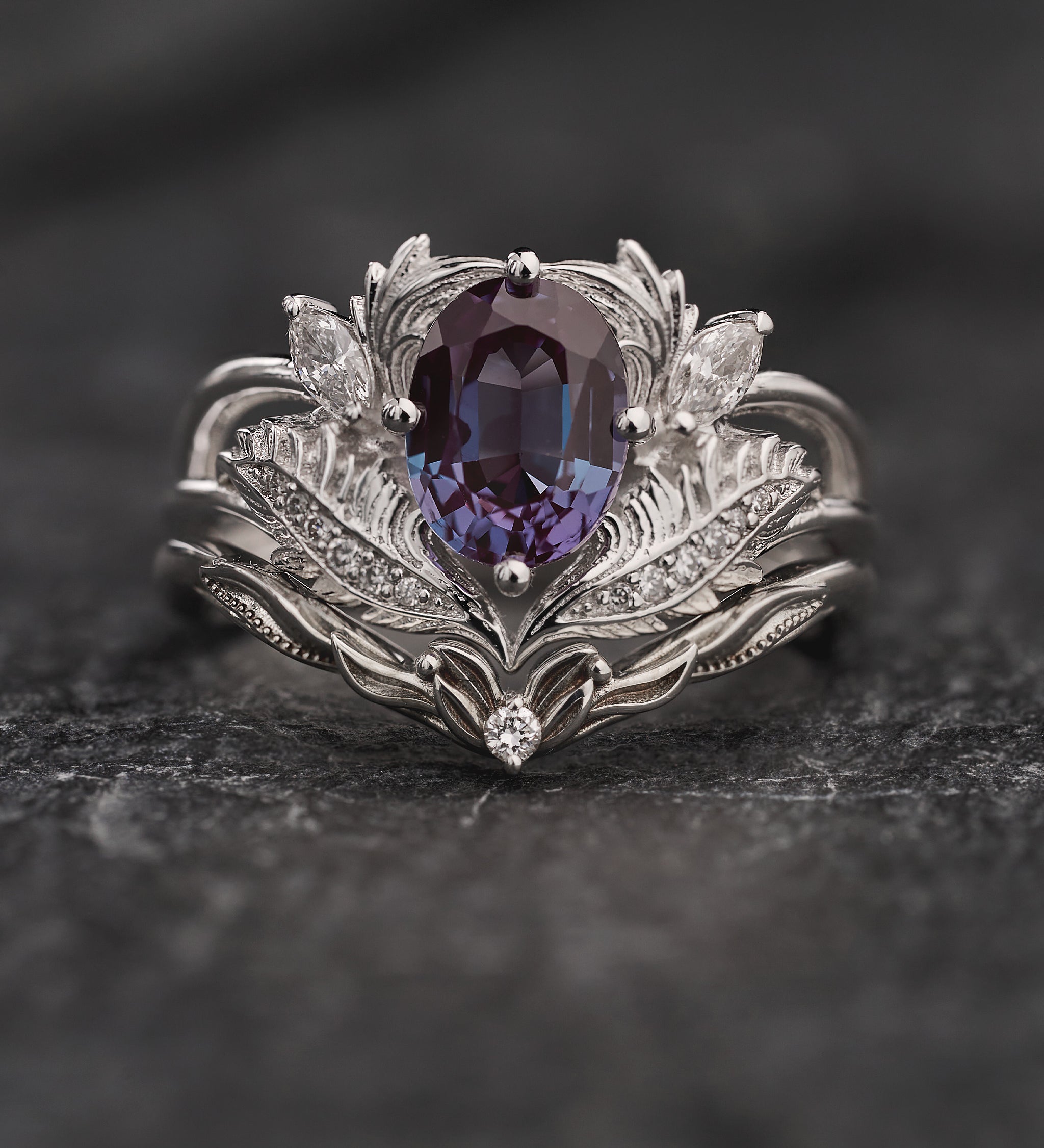 Magnificent Bridal Set with Color-Changing Alexandrite & Matching Band / Adonis - Eden Garden Jewelry™