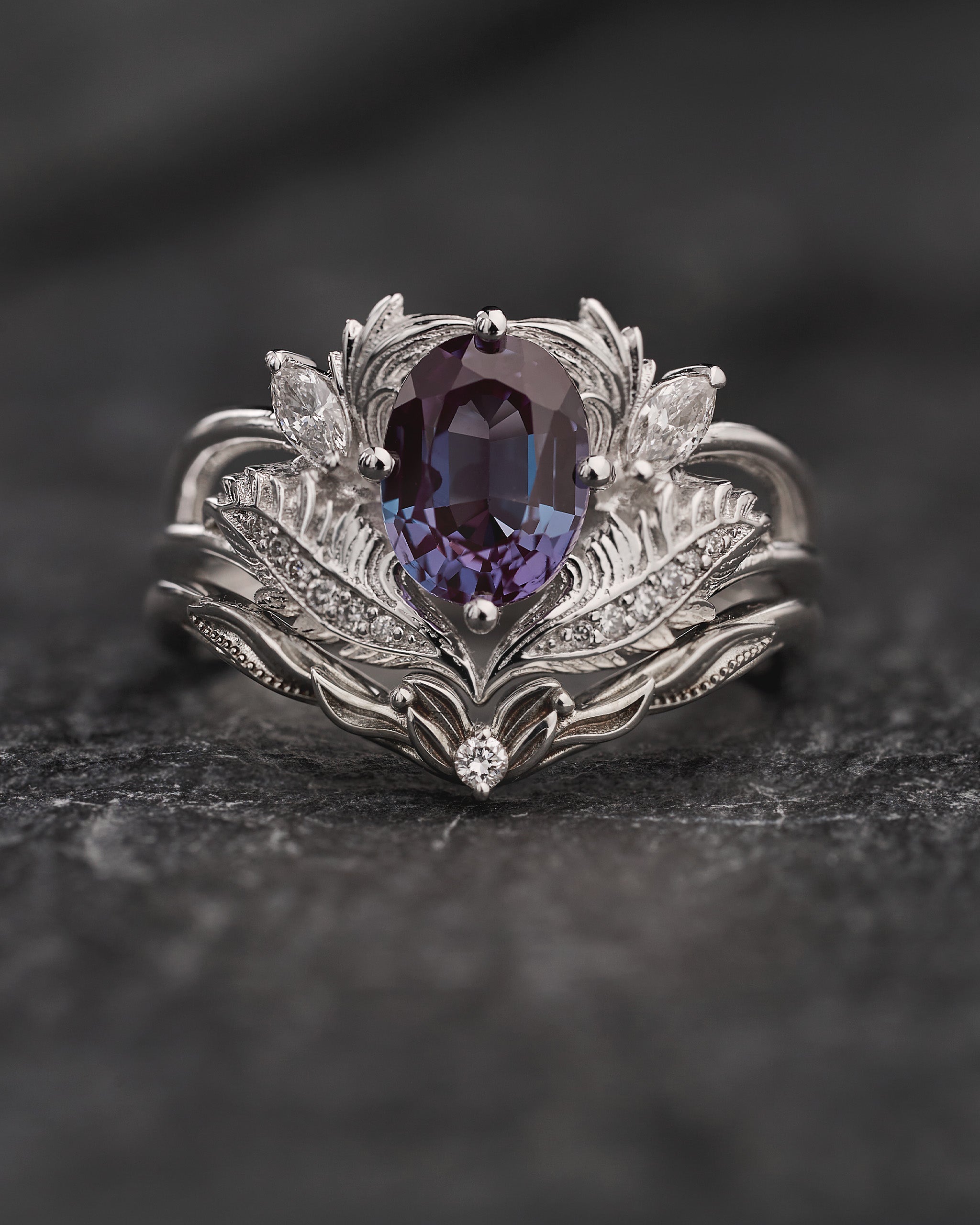 Magnificent Bridal Set with Color-Changing Alexandrite & Matching Band / Adonis - Eden Garden Jewelry™