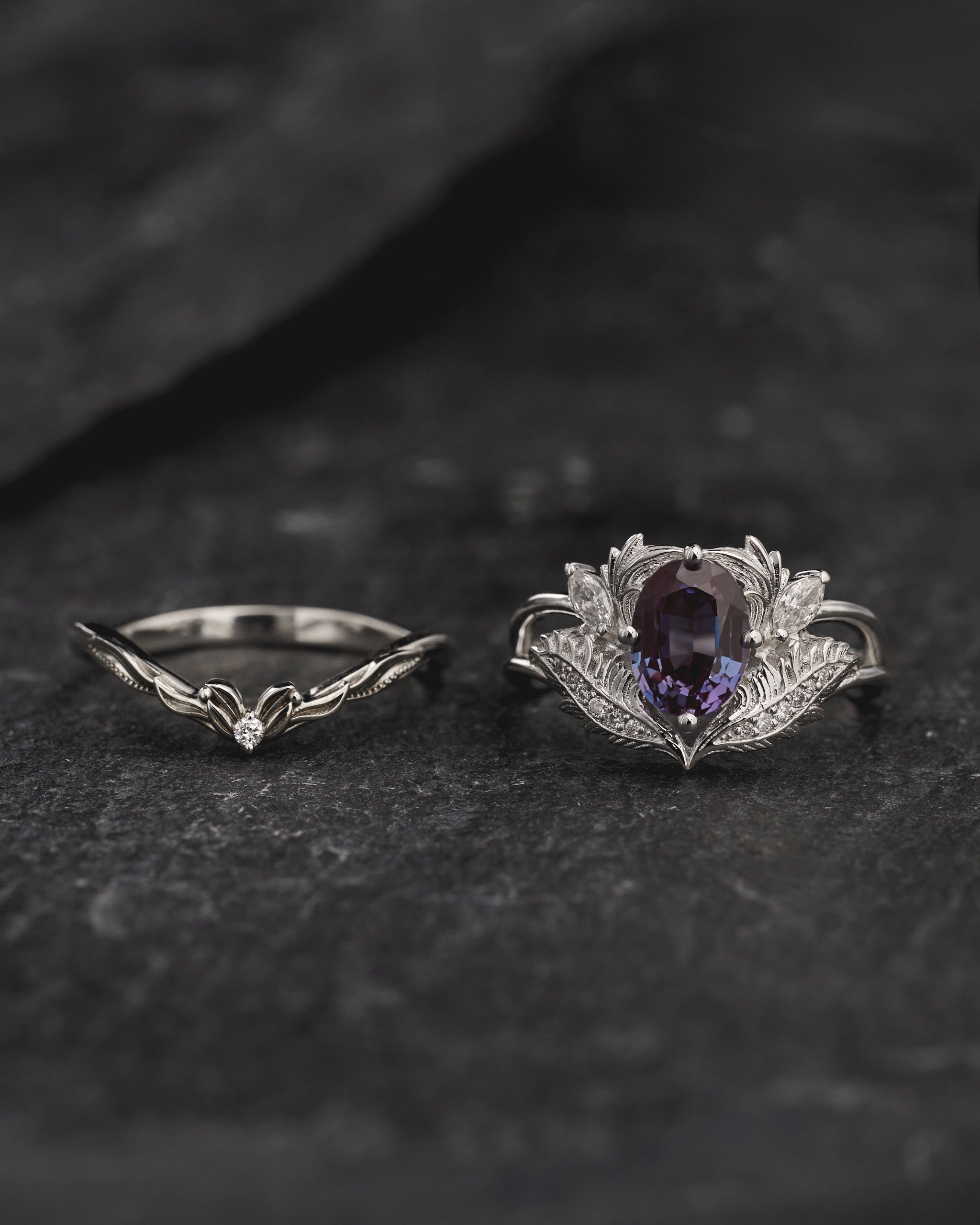 Magnificent Bridal Set with Color-Changing Alexandrite & Matching Band / Adonis - Eden Garden Jewelry™