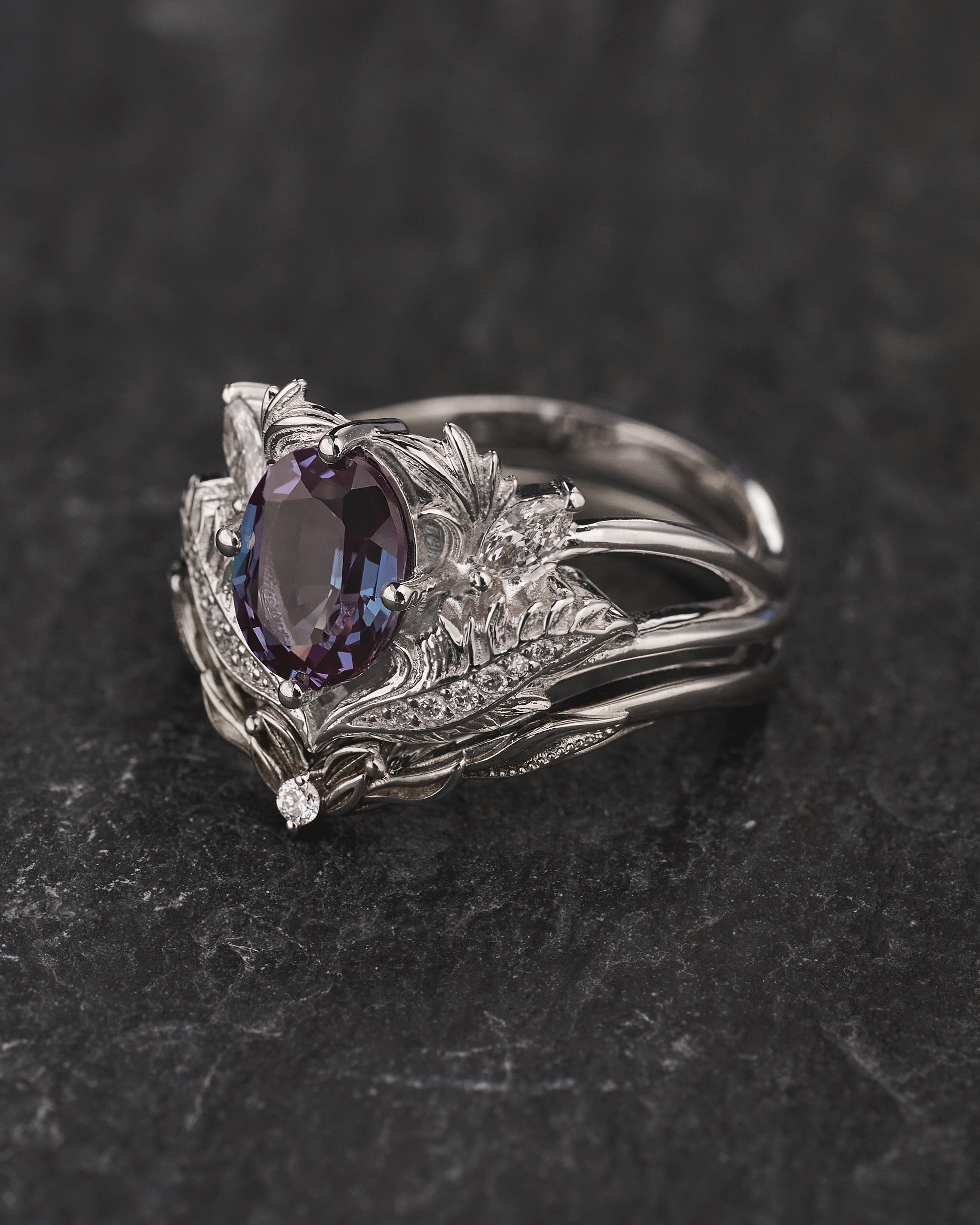 Magnificent Bridal Set with Color-Changing Alexandrite & Matching Band / Adonis - Eden Garden Jewelry™