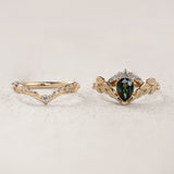 Majestic Bridal Set with Pear-Cut Green Sapphire Crowned with Diamonds / Palmira Crown - Eden Garden Jewelry™
