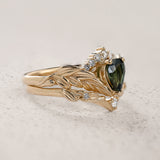 Majestic Bridal Set with Pear-Cut Green Sapphire Crowned with Diamonds / Palmira Crown - Eden Garden Jewelry™