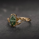 READY TO SHIP: Patricia ring with marquise-cut green lab-grown diamond, 14K yellow gold, AVAILABLE RING SIZES: 5.5 - 8.5 US