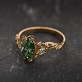 READY TO SHIP: Patricia ring with marquise-cut green lab-grown diamond, 14K yellow gold, AVAILABLE RING SIZES: 5.5 - 8.5 US