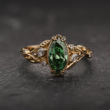 READY TO SHIP: Patricia ring with marquise-cut green lab-grown diamond, 14K yellow gold, AVAILABLE RING SIZES: 5.5 - 8.5 US