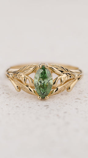READY TO SHIP Wisteria ring with green lab-grown diamond, 14K yellow gold, AVAILABLE RING SIZES: 5.5 - 8.5 US - Eden Garden Jewelry™