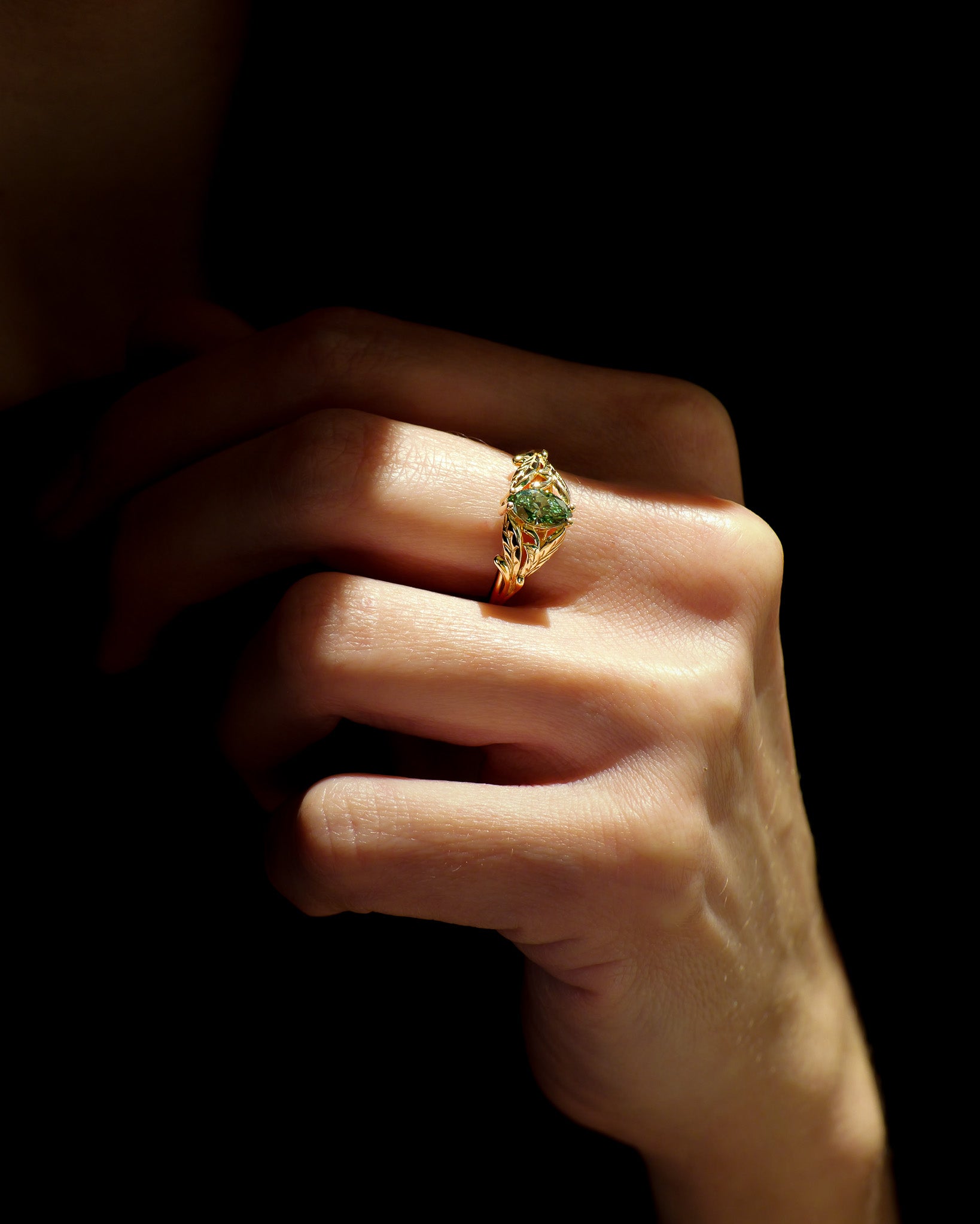 READY TO SHIP Wisteria ring with green lab-grown diamond, 14K yellow gold, AVAILABLE RING SIZES: 5.5 - 8.5 US - Eden Garden Jewelry™
