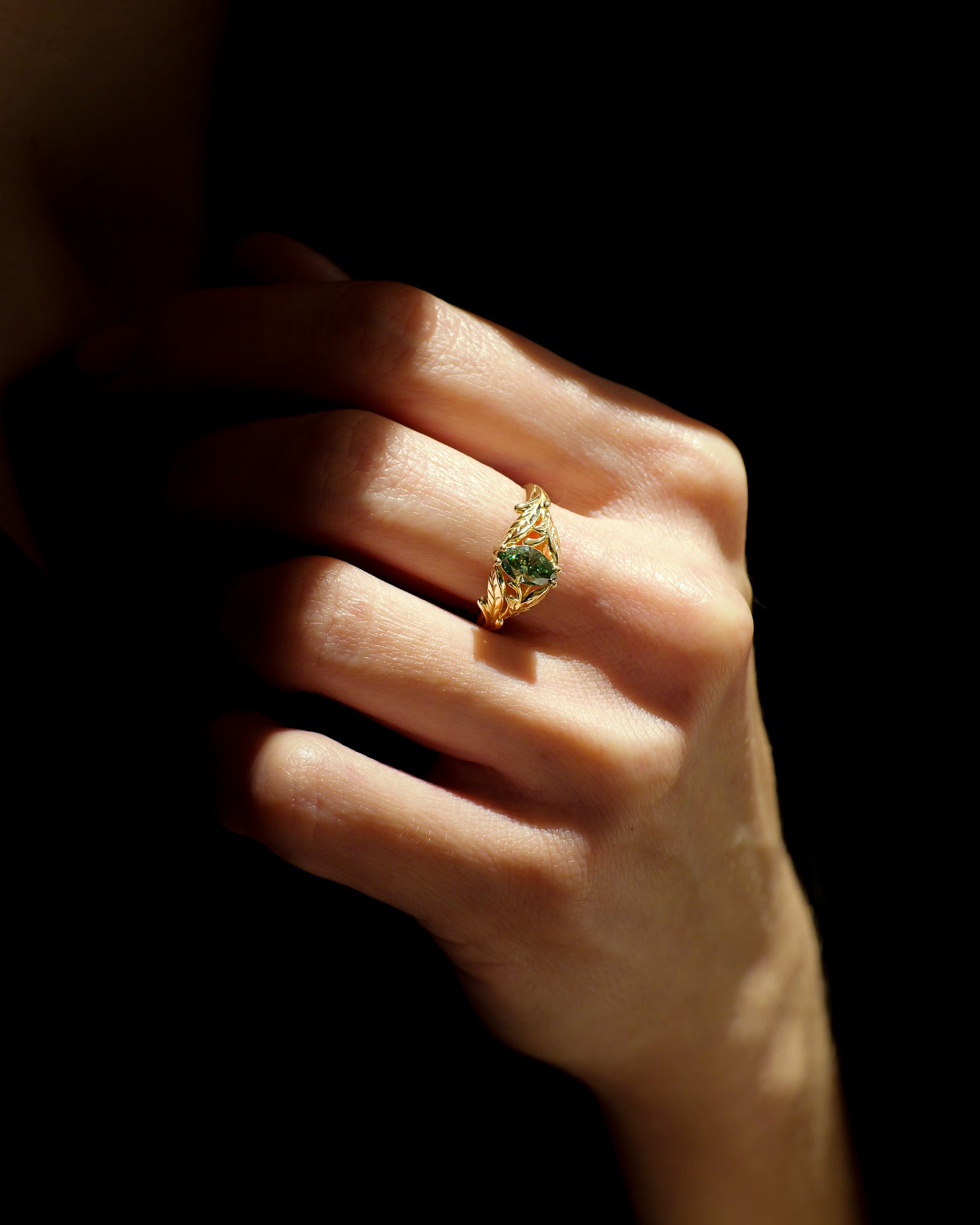READY TO SHIP Wisteria ring with green lab-grown diamond, 14K yellow gold, AVAILABLE RING SIZES: 5.5 - 8.5 US - Eden Garden Jewelry™
